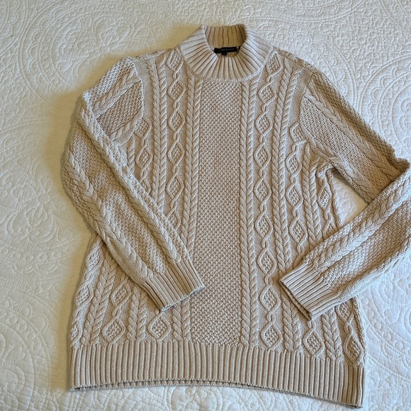 Jeanne Pierre Cotton Cable Sweater Women’s Large  Natural Lightweight Fisherman - Picture 6 of 17